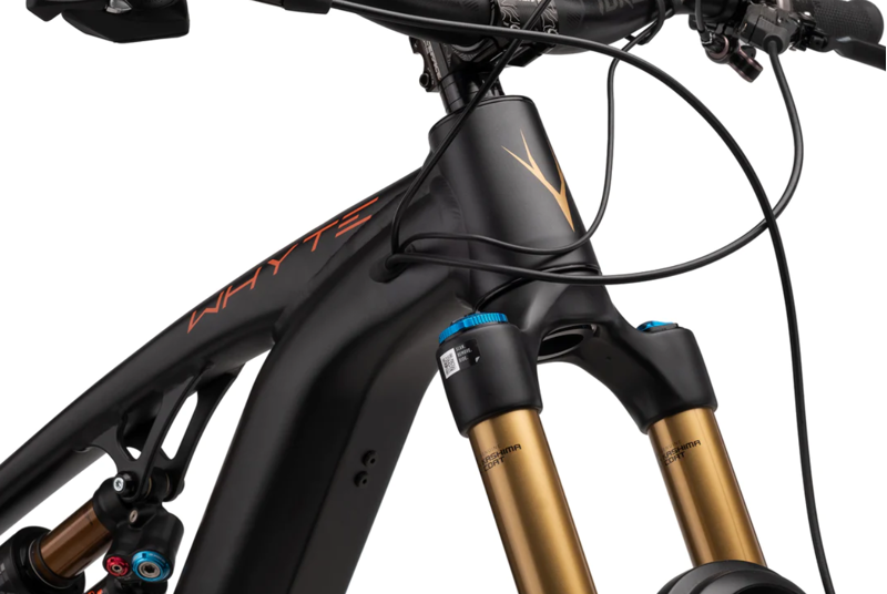 Whyte E-180 Rsx Mx Electric Mountain Bike 2023 in Matt Black with Burnt Orange Gold-9